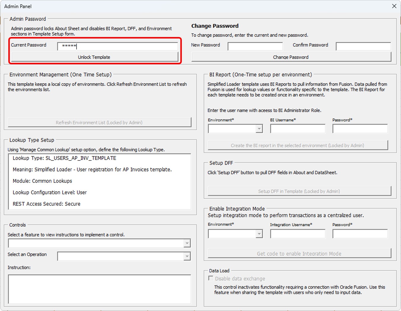 Unlock Admin Panel - Simplified Loader Excel for Oracle Fusion Cloud ERP